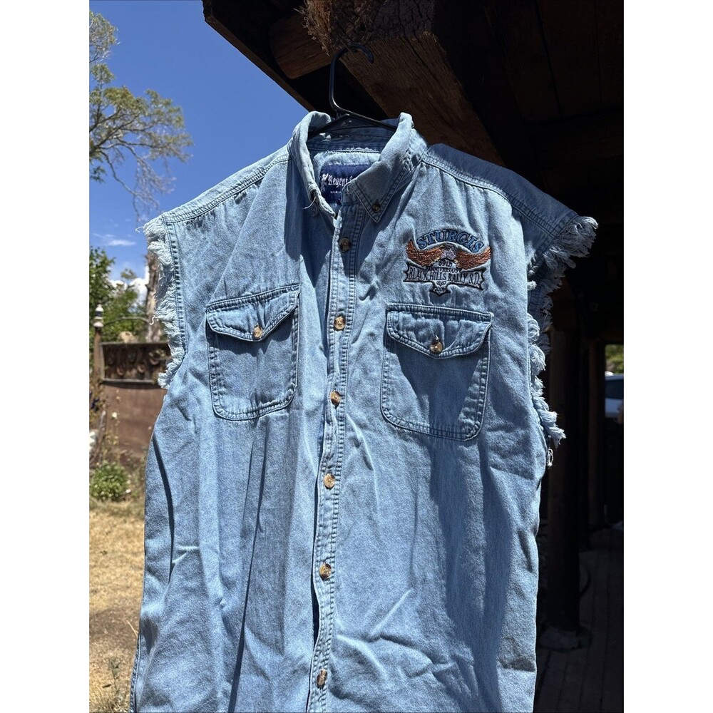 Sturgis Black Hills Rally Denim Sleeveless Shirt Men’s L Large 2009 69th Edition